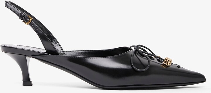 Black leather slingblacks