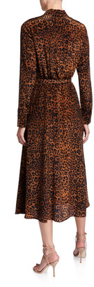 Lafayette 148 New York Augustina Leopard Printed Long-Sleeve Silk Midi Dress