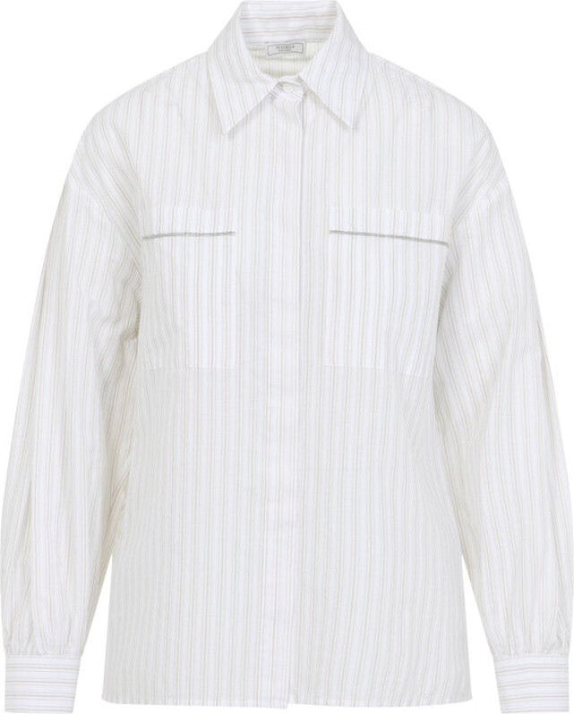 Peserico Cappucino Cotton Striped Shirt