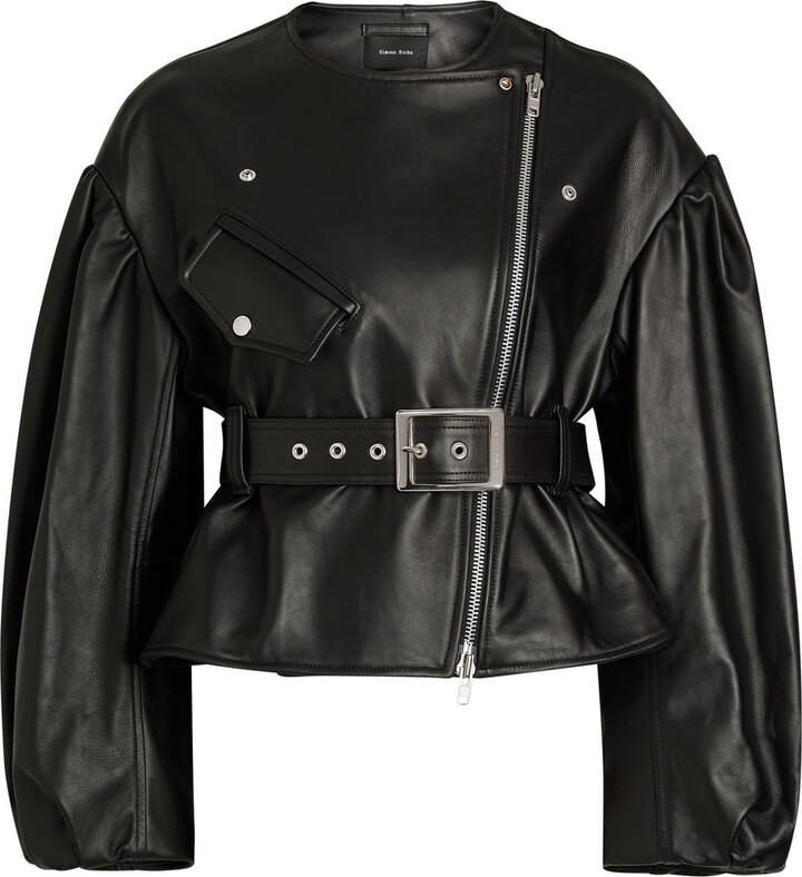 Simone Rocha Belted Leather Biker Jacket