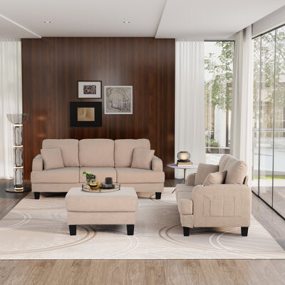 Latitude Run 3-Piece Living Room Upholstered Sofa Set With Loveseat And Ottoman