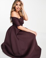 Thumbnail for your product : ASOS DESIGN bare shoulder prom midi dress in aubergine