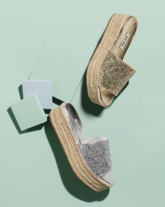 Miu Miu Glitter Platform Espadrille Slide Sandal, Argento