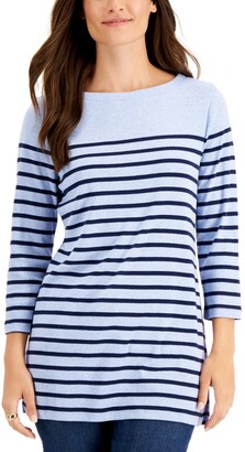 Karen Scott Plus Size Striped 3/4-Sleeve Top, Created for Macy's
