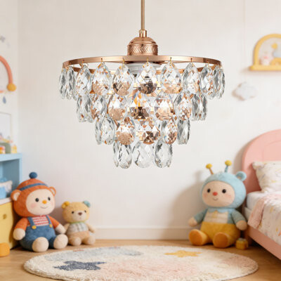 Everly Quinn Modern Crystal Chandelier Pendant Light With Adjustable Height Rose Gold Finish And Raindrop Crystals For Hallway Bedroom Foyer E26 Socket Include