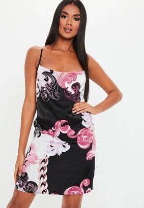 Missguided Pink Floral Paisley Satin Strappy Mini Dress
