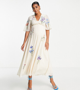 Hope & Ivy Maternity Carmen embroidered dress in cream - ShopStyle