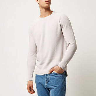 River Island Grey textured knitted crew neck jumper