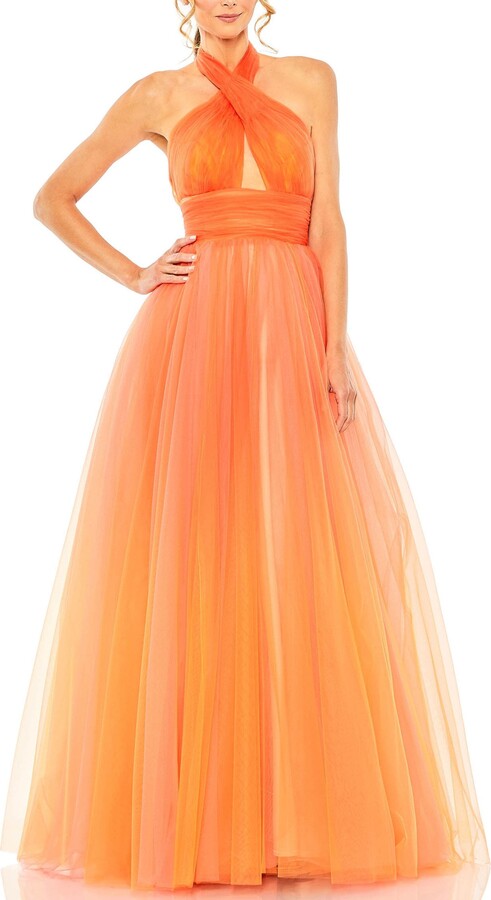 Cross Front Tulle Ombre Cut-Out Gown
