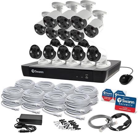 Swann Communications Swann - Pro 16-Channel, 16-Cameras Indoor/Outdoor Wired 4K Ultra HD 2TB NVR Security Surveillance System - White SONVK-1686816FB-US
