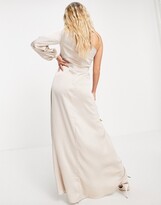 Thumbnail for your product : TFNC Maternity Bridesmaid satin one shoulder long sleeve maxi dress in mink