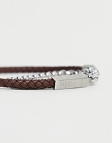 Thumbnail for your product : HUGO BOSS men's leather chain double wrap bracelet in black