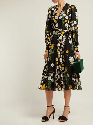 Andrew Gn Daffodil-print Silk Midi Dress - Womens - Black Print