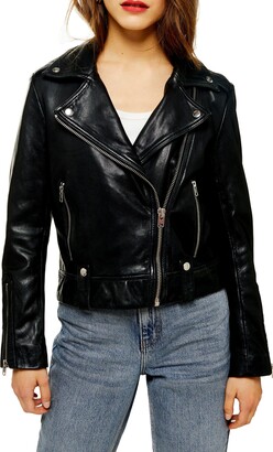 Topshop Mona Leather Biker Jacket - ShopStyle