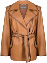 Thumbnail for your product : Alberta Ferretti Tied-Waist Leather Coat