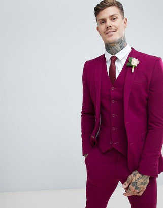 ASOS DESIGN wedding super skinny suit jacket in plum