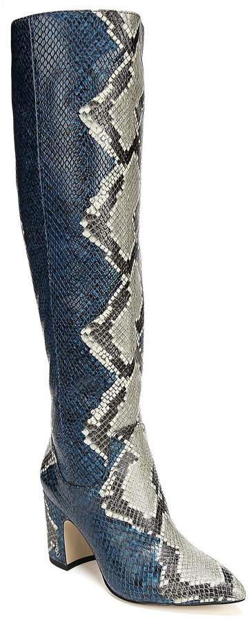 hai serpent snake print leather tall block heel boots