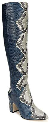 hai serpent snake print leather tall block heel boots