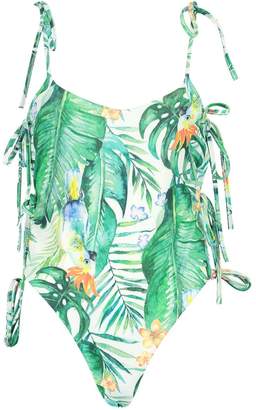boohoo Tropical Parrot Lace Up Swimsuit