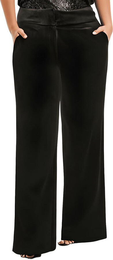 Plus Womens High-Rise Velvet Wide Leg Pants