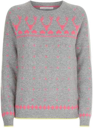 Chinti and Parker Reindeer Fair Isle Print Lurex Sweater