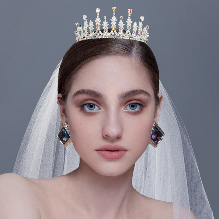 FASHNZFAB Teardrop Stone Cluster Accent Marquise Stone Floral Crown Tiara