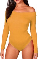Thumbnail for your product : Re Tech UK Womens Ladies Off Shoulder Long Sleeve Bardot Bodysuit Leotard Top Plain Stretch (12-14 M/L