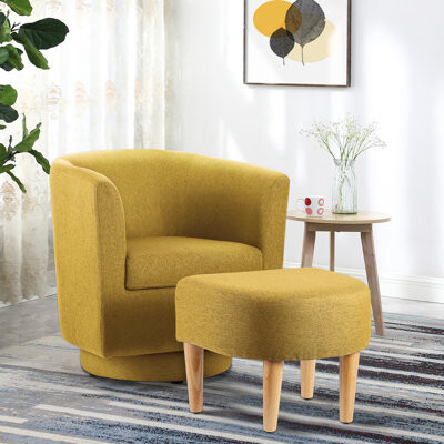 Sharolynn Linen Swivel Barrel Chair with Ottoman - Thumbnail 5