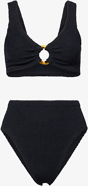 Hunza G Womens Black Nadine Seersucker Bikini Set