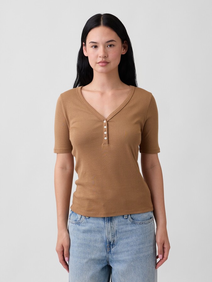 Gap Factory Modern Ribbed V-Neck Henley Top