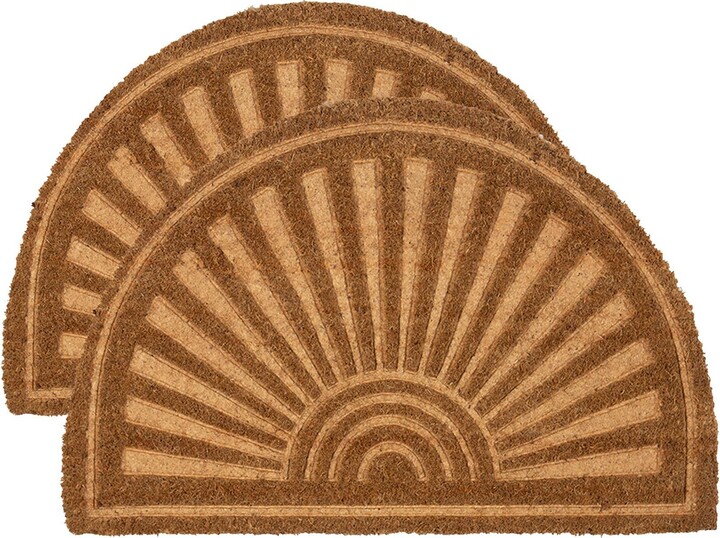 Nicola Spring Coir Half Moon Door Mats 60 x 40cm Embossed Pack of 2