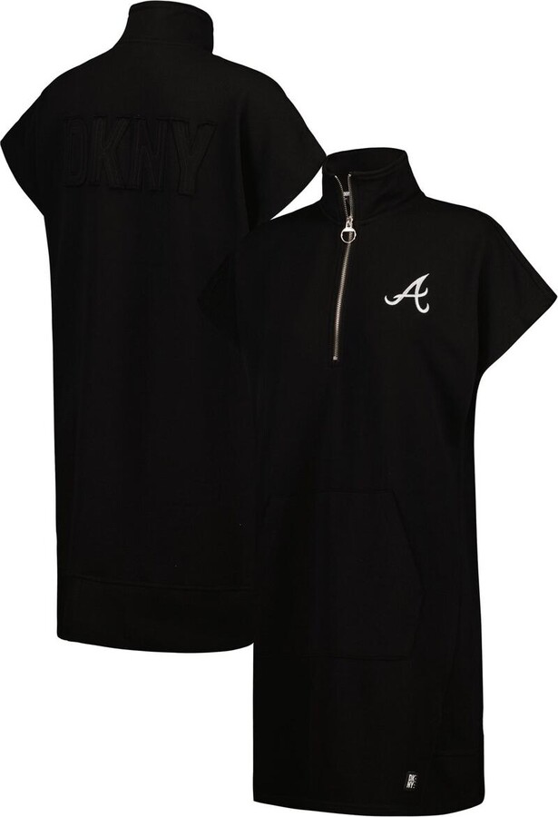 Dkny Women's Black Atlanta Braves Emily Quarter-Zip Sneaker Dress
