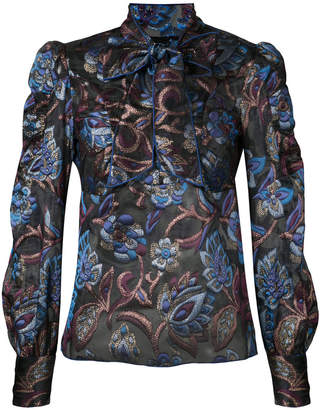 Anna Sui sheer floral blouse with neck tie