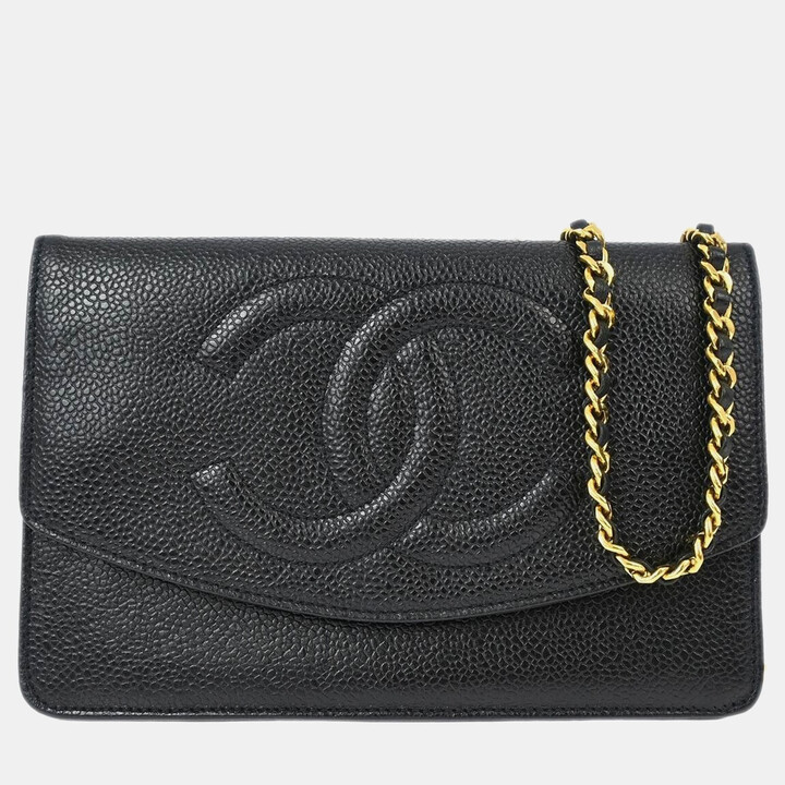 Chanel Black Calfskin Woc Chain Shoulder Wallet Bag