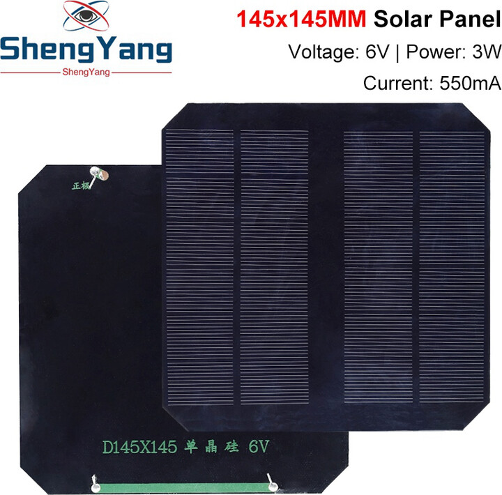 TZT 6V 550mA 3.3W Solar Panel Polycrystalline 145*145MM Mini Sunpower Solar System DIY for Battery Cell Phone Charger