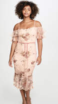 Thumbnail for your product : Marchesa Off the Shoulder Tiered Sleeve Embroidered Tea-Length Gown