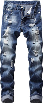 AOWOFS Men's Ripped Jeans Hole Denim Trouser Pants Fashion Stylish Jeans  Blue - ShopStyle