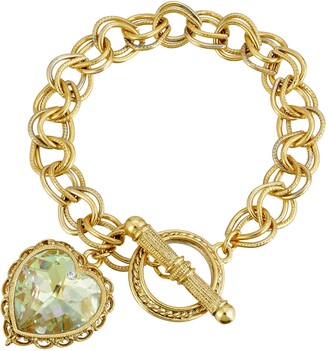 1928 Jewelry Gold Tone Pendant Made with A Heart-Shaped Swarovski Crystal Pendant Bracelet