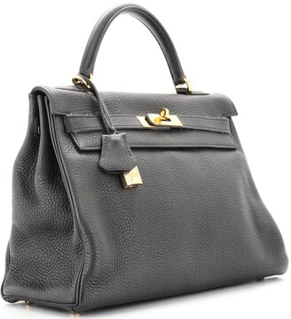 Hermes Kelly Handbag Noir Clemence with Gold Hardware 40 at 1stDibs