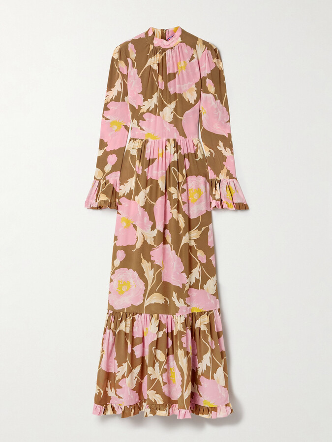 La DoubleJ Visconti Tiered Ruffled Floral-print Silk Crepe De Chine Maxi Dress - Pink