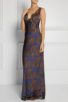 Thumbnail for your product : Carine Gilson Ukyo lace-trimmed printed silk-satin nightdress