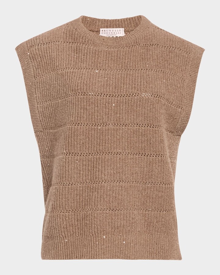 Brunello Cucinelli Openwork Pailette Knit Top