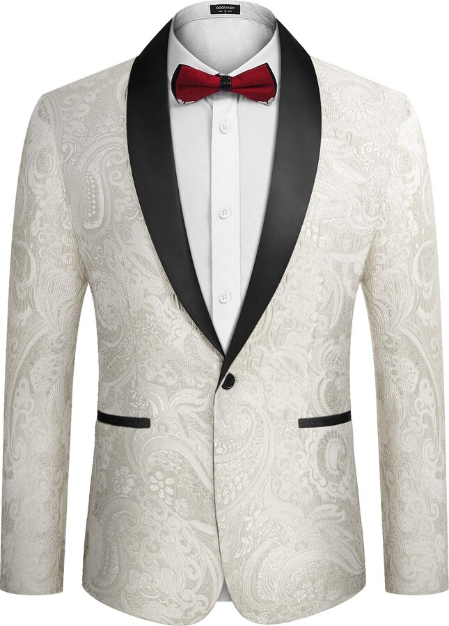 Coofandy Men's Floral Tuxedo Jacket Luxury Embroidered Suit Wedding
