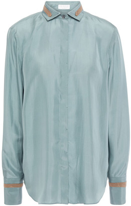 Blue Brunello Cucinelli Satin Blouse in Sky Blue Womens Clothing Tops Blouses 