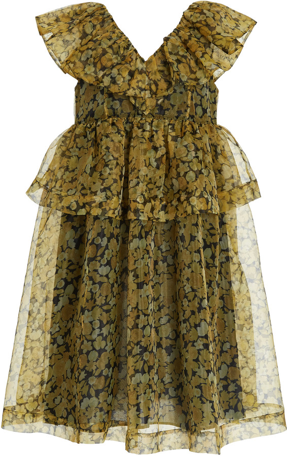 Ganni Floral-Print Organza Midi Dress - ShopStyle