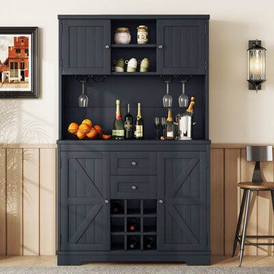 Skunk Pro Farmhouse Coffee & Wine Bar Cabinet with Storage, Drawers, Shelves & Glass Racks for Kitchen & Dining Room
