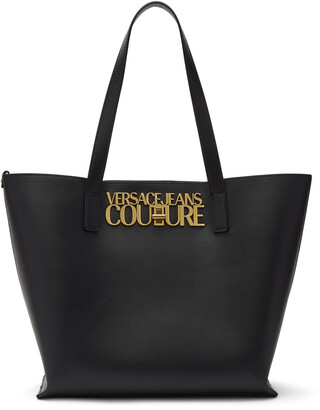 Versace Jeans Couture Black Saffiano Institutional Logo Shopping Tote