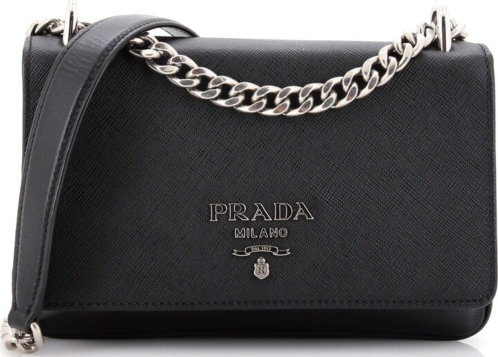 Prada Chain Flap Crossbody Bag Saffiano and Soft Calf Small