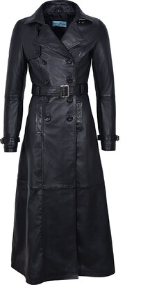 Smart Range Trench Ladies Black Classic Mid-Length Designer Real Leather Jacket Coat 1123