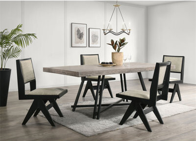Hokku Designs Contemporary 5Pc Black Dining Set Rubber Wood Table W 4X Side Chairs Rectangle Dining Table